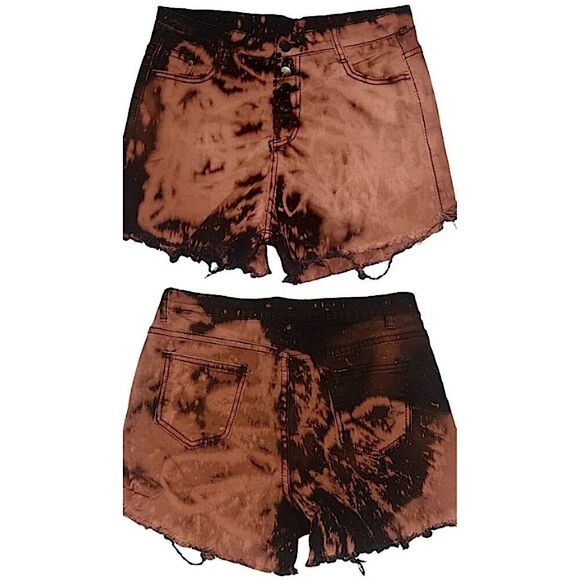 Bleached/Distressed High-Waisted Jean Shorts - Picture 1 of 3